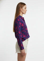 Blue & Pink Poly Crepe Floral Printed Shirt