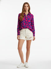 Pink & Blue Poly Crepe Floral Printed Shirt