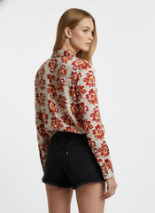 White & Red Poly Crepe Floral Printed Shirt