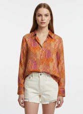Orange & Pink Poly Crepe Abstract Printed Shirt