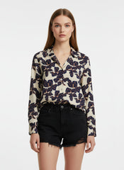 Cream & Navy Blue Poly Crepe Floral Printed Shirt