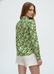 Green Leaf Printed Poly Crepe Women's Shirt