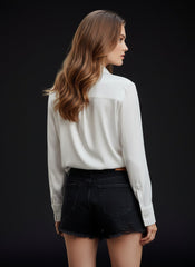 White Solid Polyester Women's Shirt