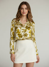 Cream Olive Floral Printed Poly Poly Crepe Women's Shirt