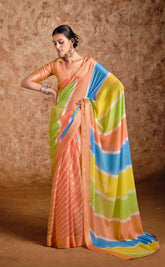 Peach moss chiffon Leheriya Saree-SUHNACHFN1001