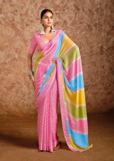 Pink moss chiffon Leheriya Saree-SUHNACHFN1003
