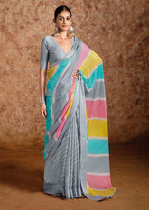 Grey moss chiffon Leheriya Saree-SUHNACHFN1004