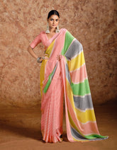 Baby Pink moss chiffon Leheriya Saree-SUHNACHFN1005