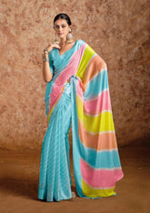 Sky Blue moss chiffon Leheriya Saree-SUHNACHFN1006
