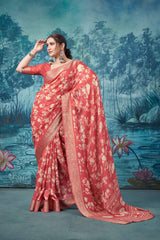 Peach Pure Mas Mailo  Saree