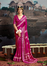 Rani Pink Velvet Silk Batik Print Saree-SYNE1001