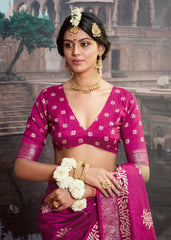 Rani Pink Velvet Silk Batik Print Saree