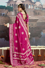 Rani Pink Velvet Silk Batik Print Saree