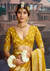 Mustard Velvet Silk Batik Print Saree