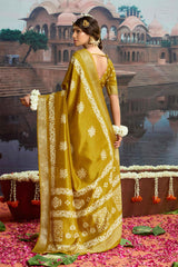 Mustard Velvet Silk Batik Print Saree