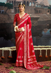 Red Velvet Silk Batik Print Saree-SYNE1003