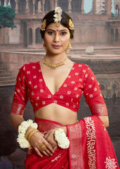 Red Velvet Silk Batik Print Saree