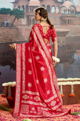 Red Velvet Silk Batik Print Saree