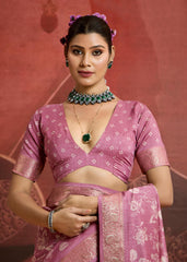 Light pink Velvet Silk Floral Print Saree