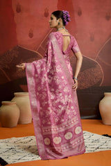 Light pink Velvet Silk Floral Print Saree