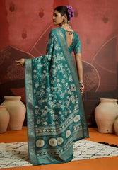 Sea Green Velvet Silk Floral Print Saree