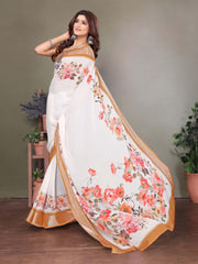 White Dull Moss Floral Printed Saree