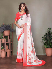 White Dull Moss Floral Printed Saree-WHTBTY1002