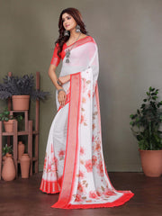 White Dull Moss Floral Printed Saree