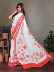 White Dull Moss Floral Printed Saree