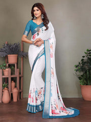 White Dull Moss Floral Printed Saree-WHTBTY1003