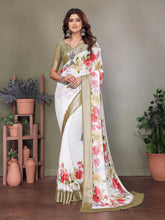 White Dull Moss Floral Printed Saree-WHTBTY1004