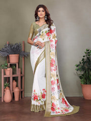 White Dull Moss Floral Printed Saree-WHTBTY1004