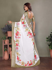 White Dull Moss Floral Printed Saree