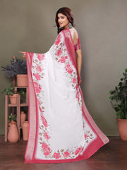 White Dull Moss Floral Printed Saree
