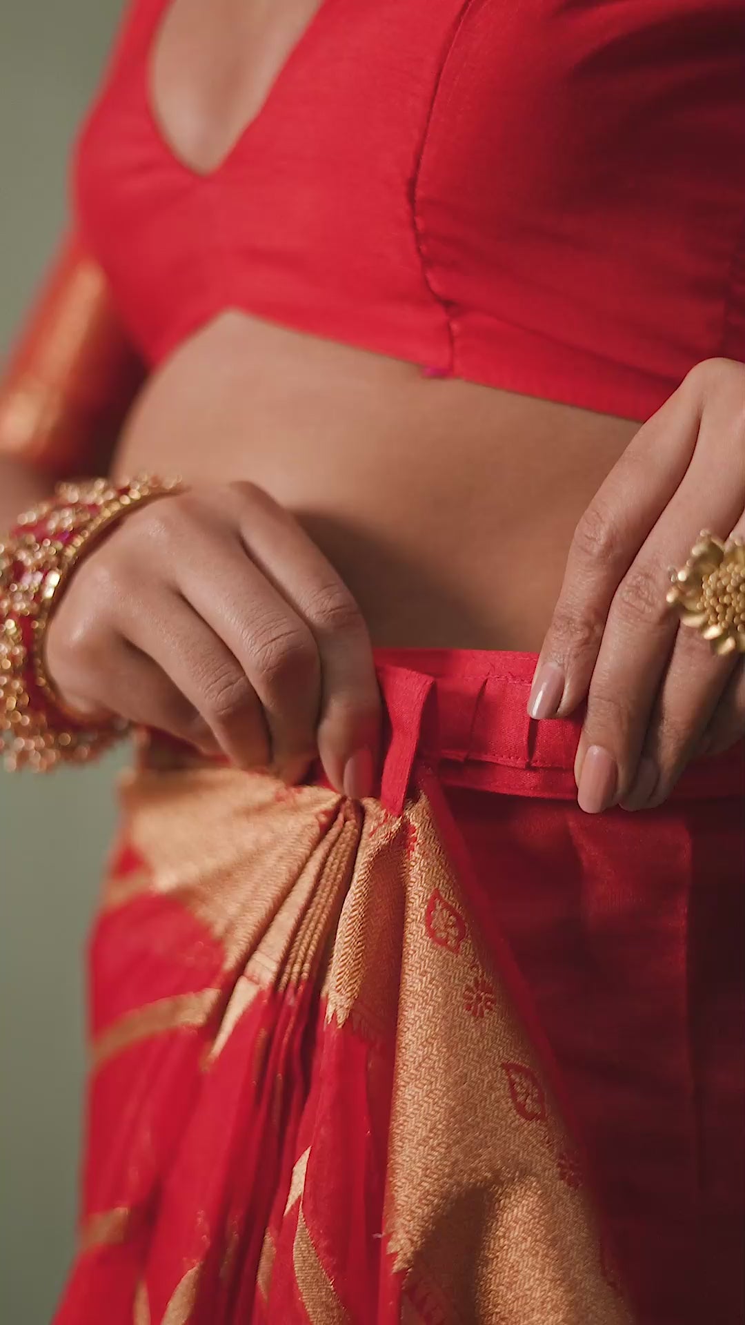 Red Organza Silk Woven Ready to Wear Saree