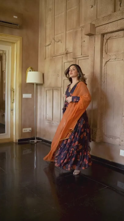 Readymade Georgette Black Anarkali Kurti Pant With Dupatta