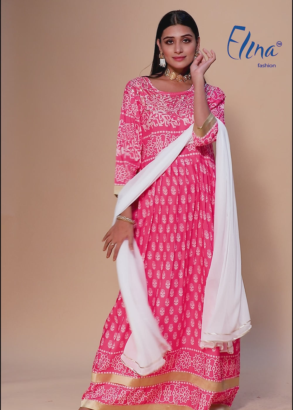 Pink Rayon Printed Kurti