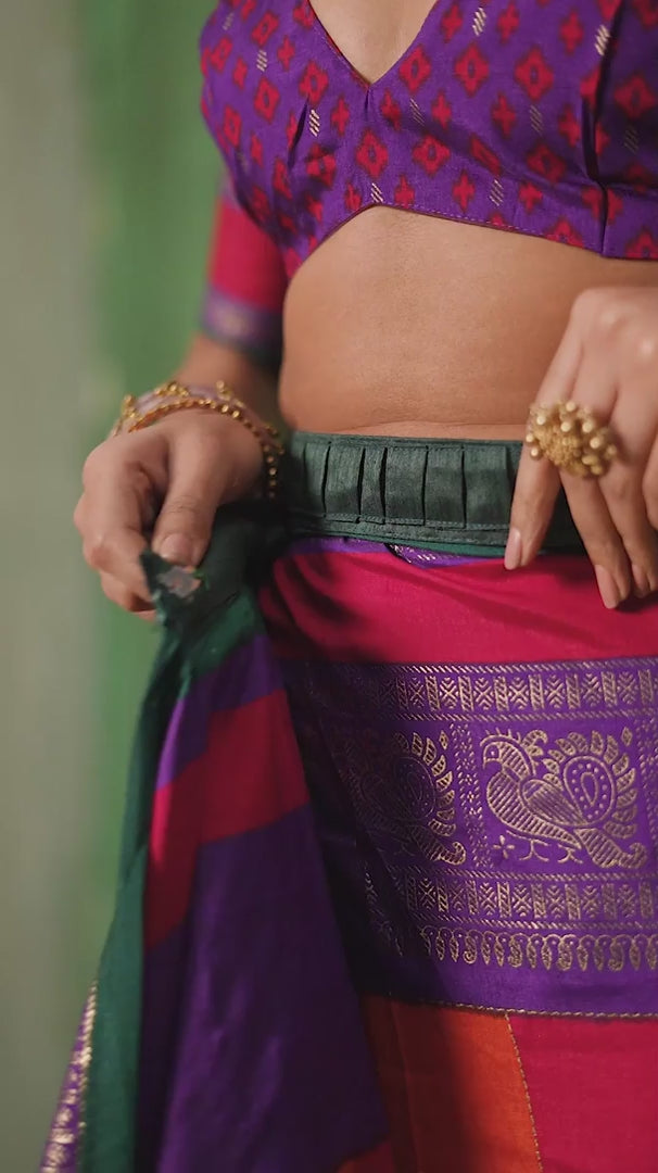 Multi Tussar Silk Block Print Ready to Wear Saree
