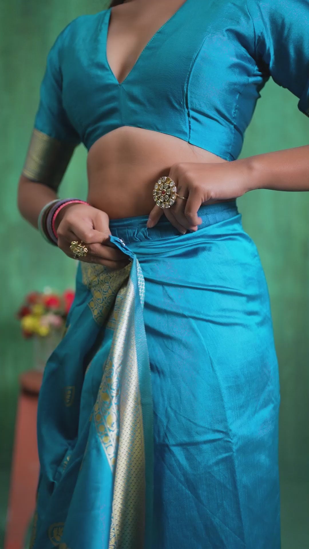 Teal Banarasi Art Silk Woven Ready to Wear Saree