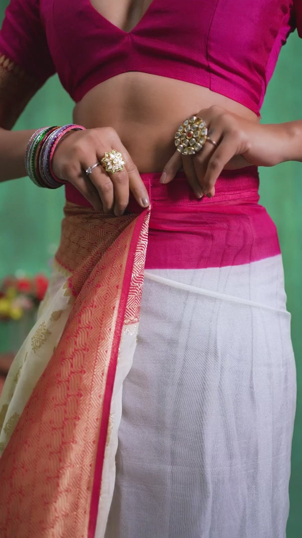 Cream Oraganza Woven Ready to Wear Saree