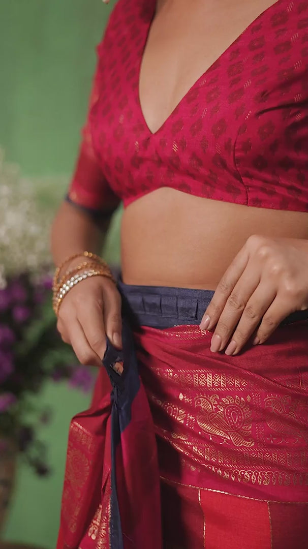 Multi Tussar Silk Block Print Ready to Wear Saree