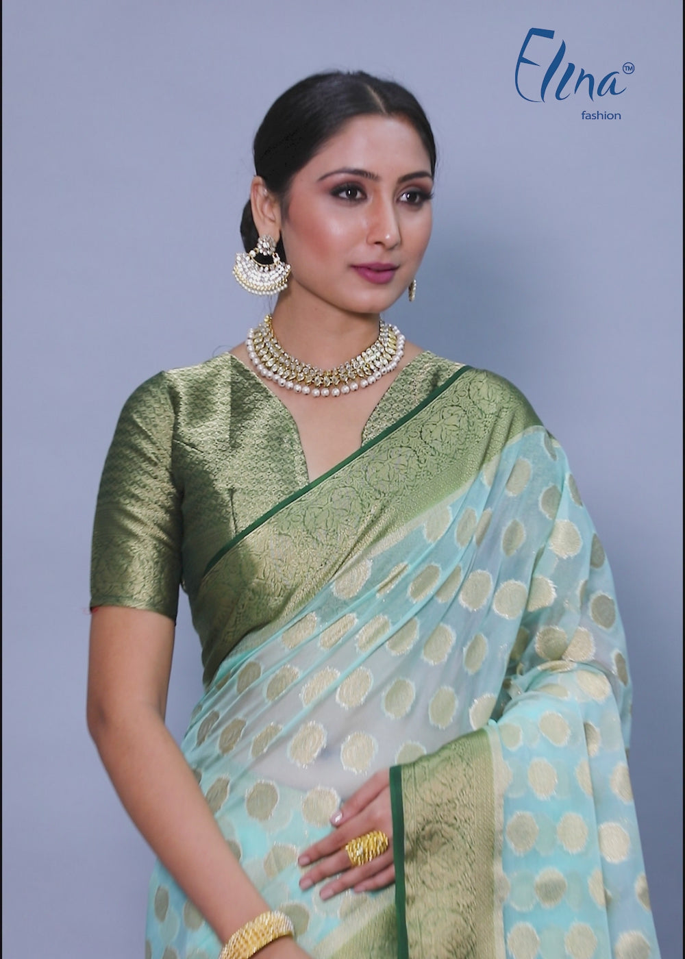 Sari tissé en soie d'art Banarasi vert