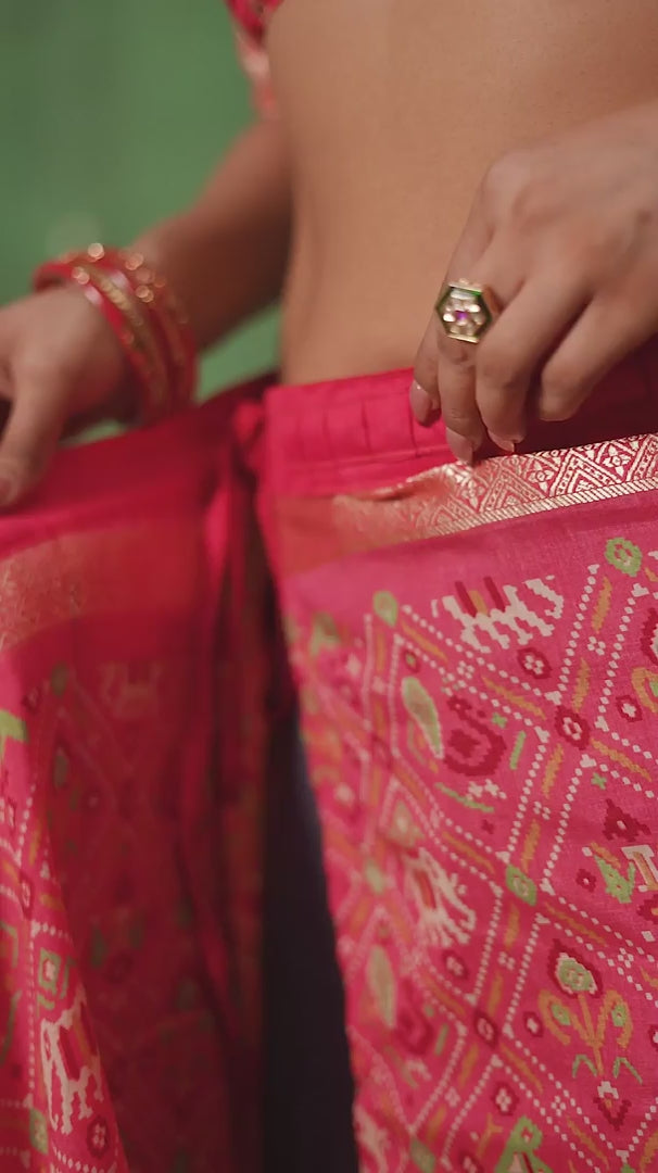 Peach Cotton Silk Patola Print Ready to Wear Saree