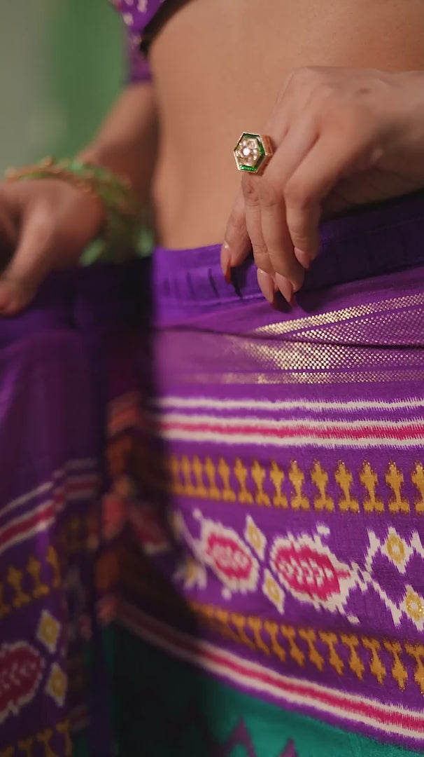 Purple Velvet Tusser silk Patola Print Ready to Wear Saree