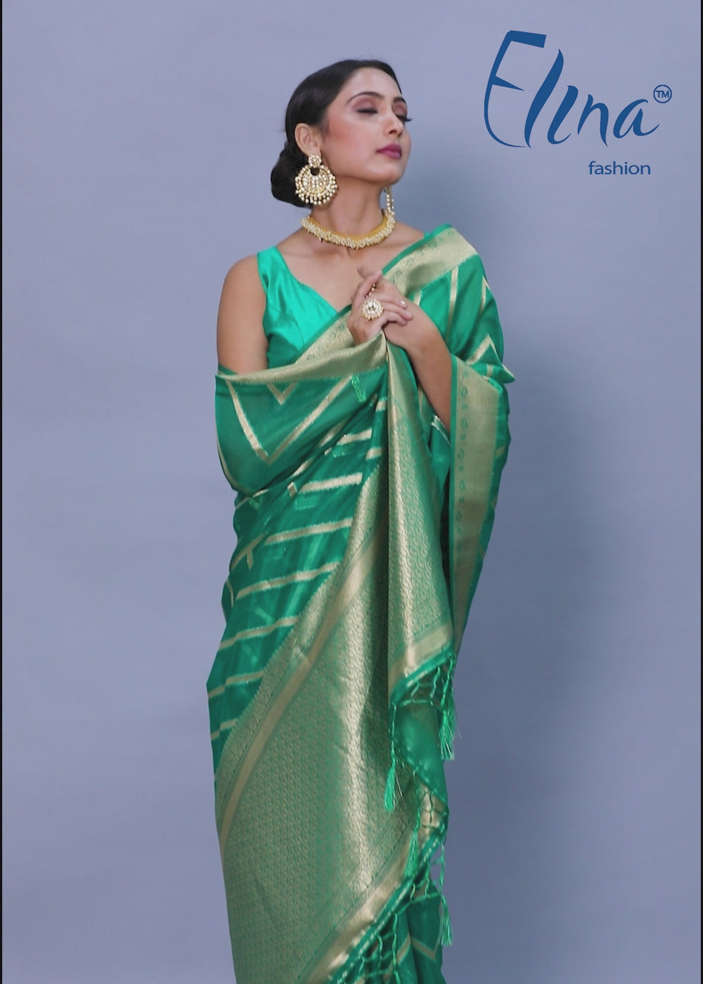 Sari tissé en soie d'art Banarasi vert