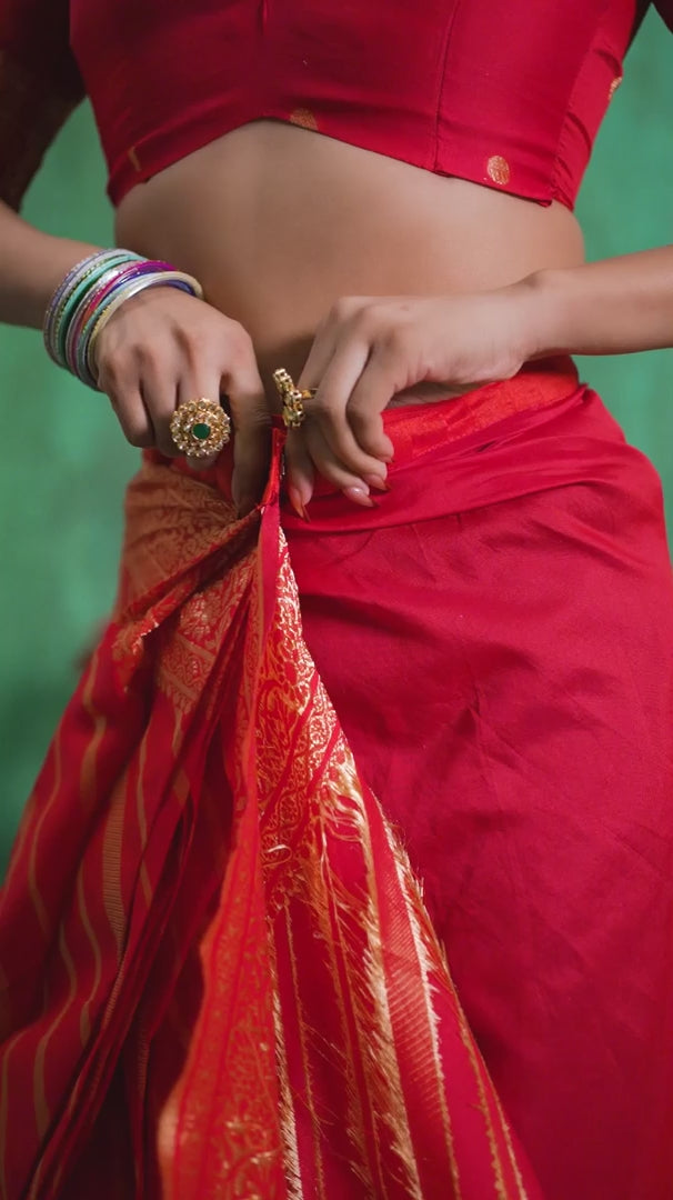 Red Banarasi Art Silk Woven Ready to Wear Saree