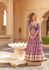 Lehenga Choli en soie à imprimé lavande