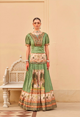 Lehenga Choli en soie vert clair