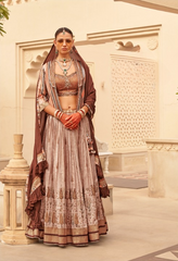 Brown Silk Foil Print Lehenga Choli With Koti