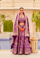 Wine Silk Foil Print Lehenga Choli